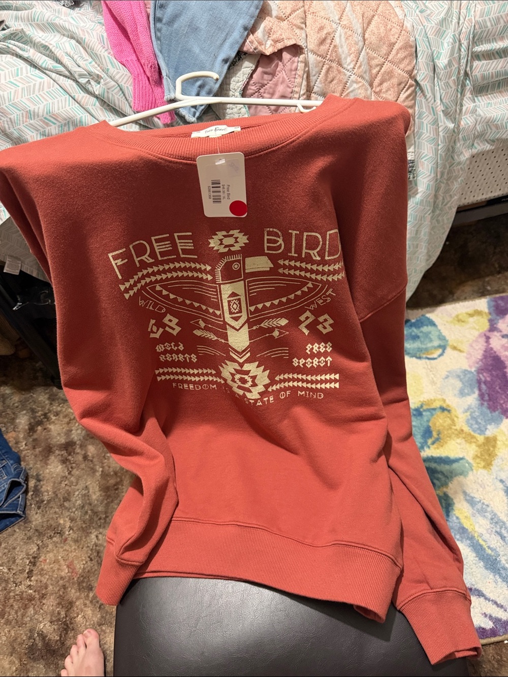 Tres Bien Rust Orange Sweatshirt with Cream Graphic